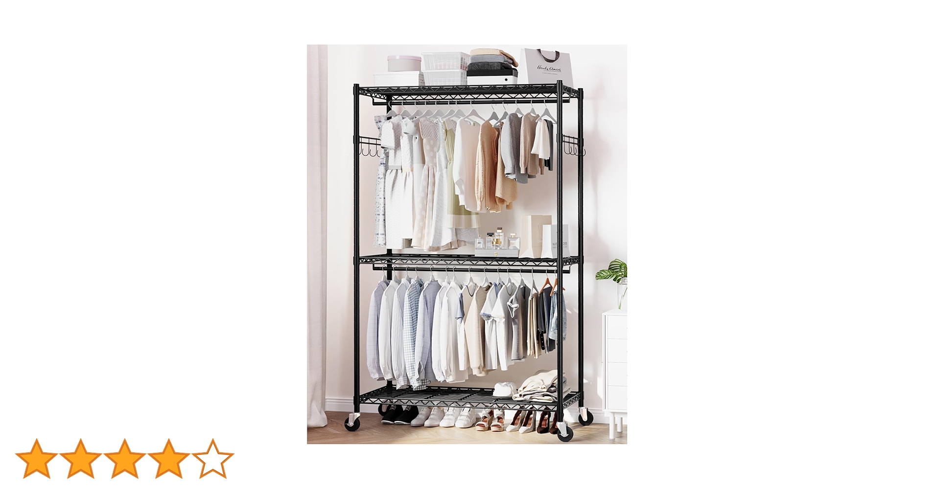 ハンガーラック ワードローブ 衣類収納 棚付　耐荷重400KG キャスター付 71Q6ZaIwROL._AC_UF350,